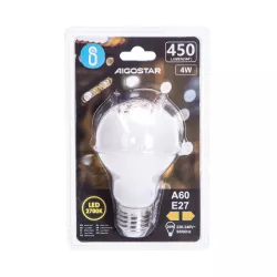 Żarówka LED 4W/230V Filament A60 klasyczna E27 mleczna ciepła 450lm - 8433325285388