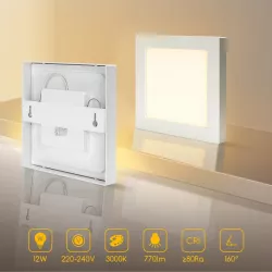 Plafon LED natynkowy kwadratowy 12W 3000K krawędziowy, 17,2×17,2 cm - 8433325292201