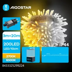 Sznur ciepłych i zimnych lampek led 20mb 200led Ip44 z zasilaczem - 8433325299224