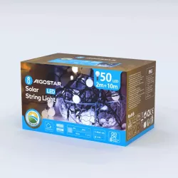 Solarna taśma świetlna mleczne żarówki, Zimna biel, 2m + 10m - 8433325300944