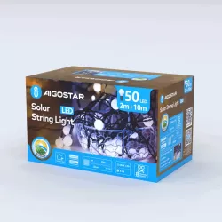 Solarna taśma świetlna mleczne żarówki, Zimna biel, 2m + 10m - 8433325300944