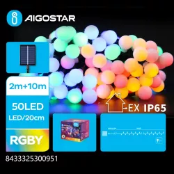 Solarna taśma świetlna mleczne żarówki, RGBY, 2m + 10m - 8433325300951