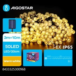 Solarna taśma świetlna bąbelki, Ciepła biel, 2m+10m - 8433325300968