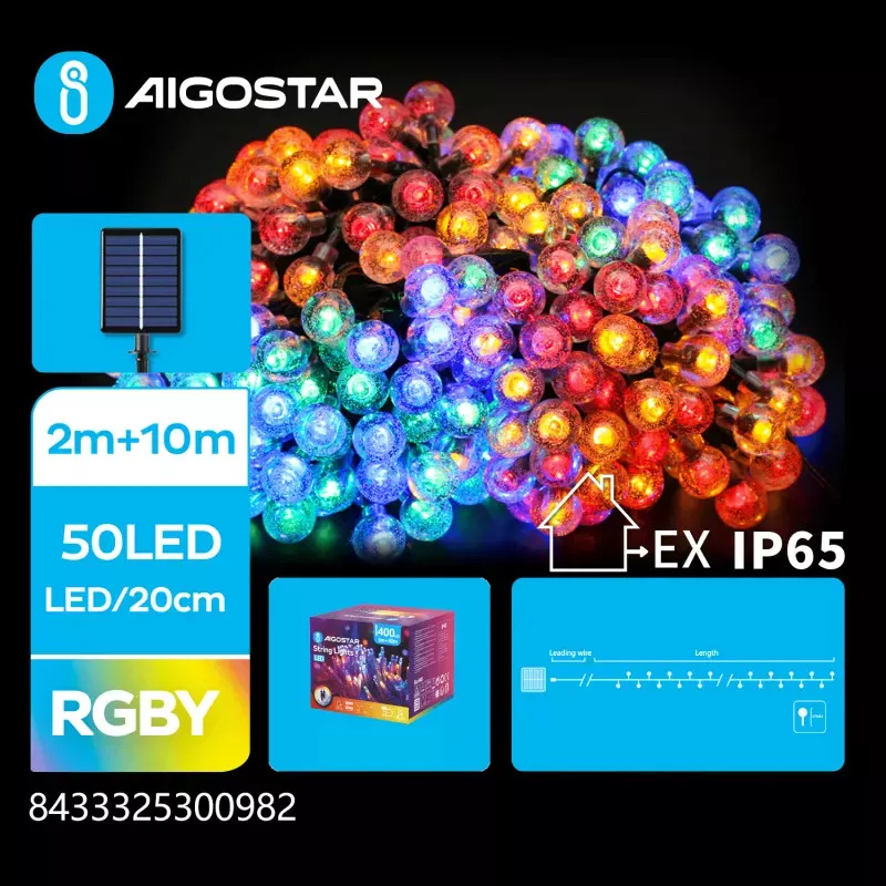 Solarna taśma świetlna bąbelki, RGBY, 2m+10m - 8433325300982