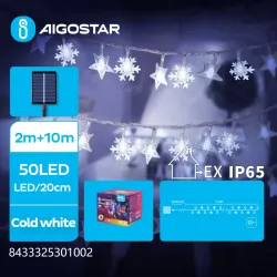 Solarna taśma świetlna płatki śniegu i gwiazdki, Zimna biel, - 8433325301002