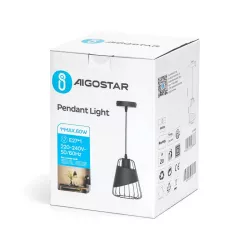 Lampa wisząca z ażurową klatką, czarna, bez źródła światła, E27 - 8433325309213