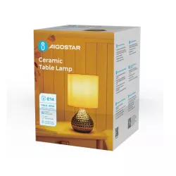 Lampa nocna złota ceramiczna na komodę oprawka E14/40W abażur biały - 8433325309930