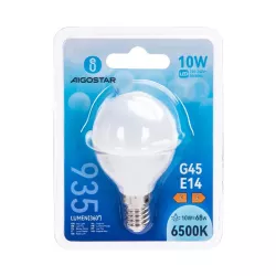 Żarówka diodowa LED G45 mleczna biała zimna kulka E14 10W 6500K 935lm - 8433325313241