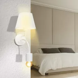 Kinkiet podwójny biały - klosz tekstylny + lampka do czytania GU10 - 8433325314699