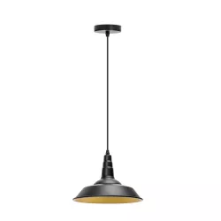 Lampa wisząca w stylu stodoły, czarna ze złotym wnętrzem, bez źródła światła, E27 - 8433325314842
