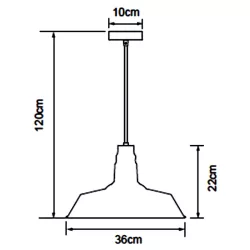 Lampa wisząca w stylu stodoły, czarna ze złotym wnętrzem, bez źródła światła, E27 - 8433325314842