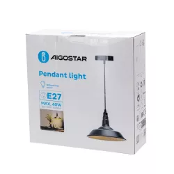 Lampa wisząca w stylu stodoły, czarna ze złotym wnętrzem, bez źródła światła, E27 - 8433325314842