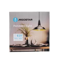 Lampa wisząca w stylu stodoły, czarna ze złotym wnętrzem, bez źródła światła, E27 - 8433325314842