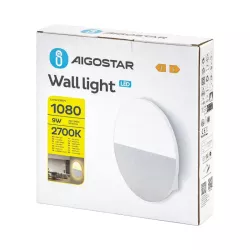 Kinkiet LED okrągły dwudzielny, światło odbite od ściany, 9W 2700K ciepła - 8433325318543