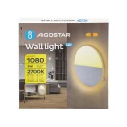 Kinkiet LED okrągły dwudzielny, światło odbite od ściany, 9W 2700K ciepła - 8433325318543