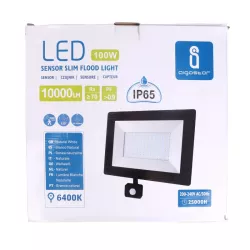 LED Ultracienki reflektor z czujnikiem czarny 100W Odlewanie - 8433325187439