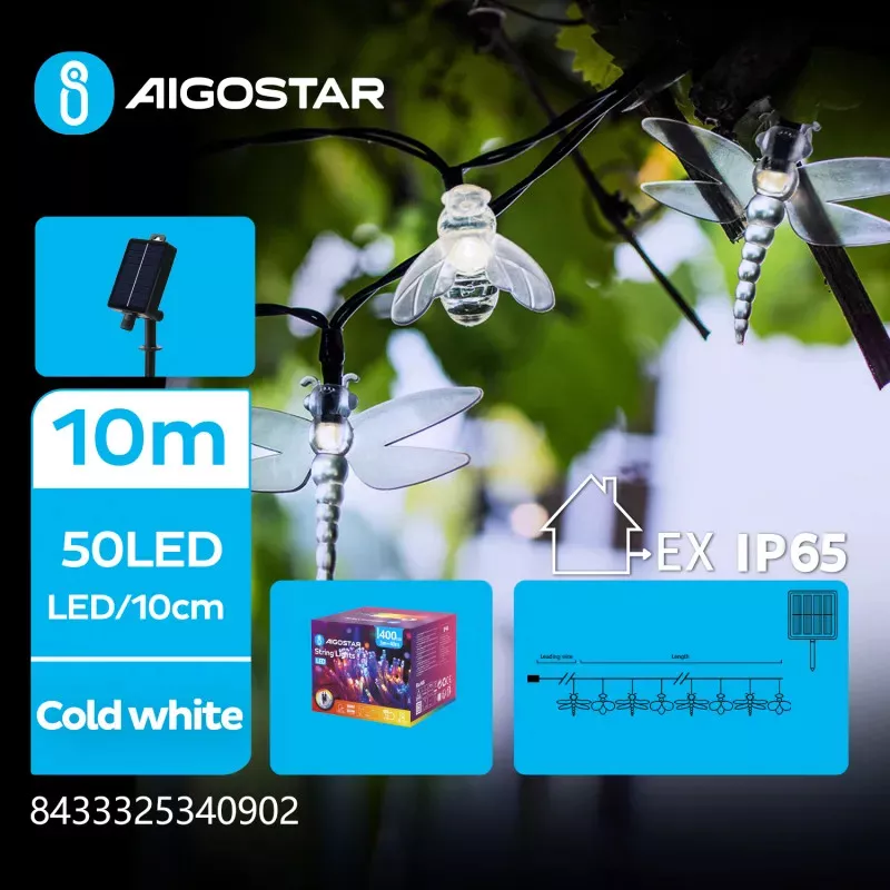 Lampa solarna ważki i pszczoły, Zimna biel, 10m - 8433325340902