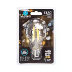 Żarówka LED 12W/230V Filament klasyczna A60 E27 biała zimna 1320lm - 8433325358259