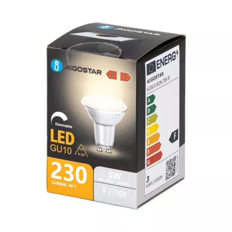 Żarówka LED GU10 3W 2700K z możliwością ściemniania i szklanym kloszem - 8433325363741