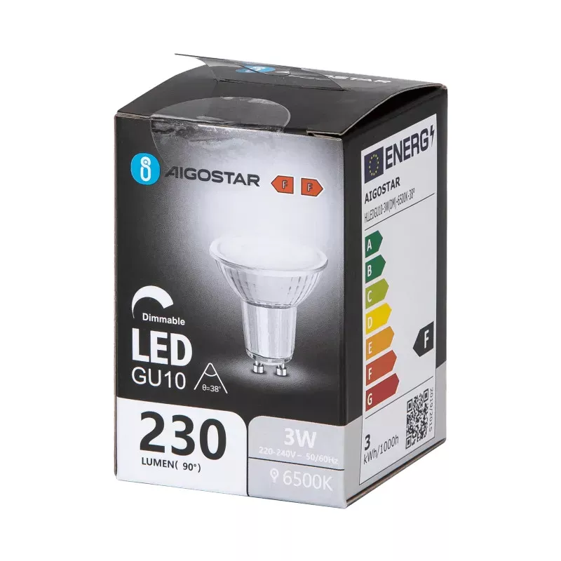 LED GU10 3W 6500K z możliwością ściemniania i szklanym kloszem - 8433325363765