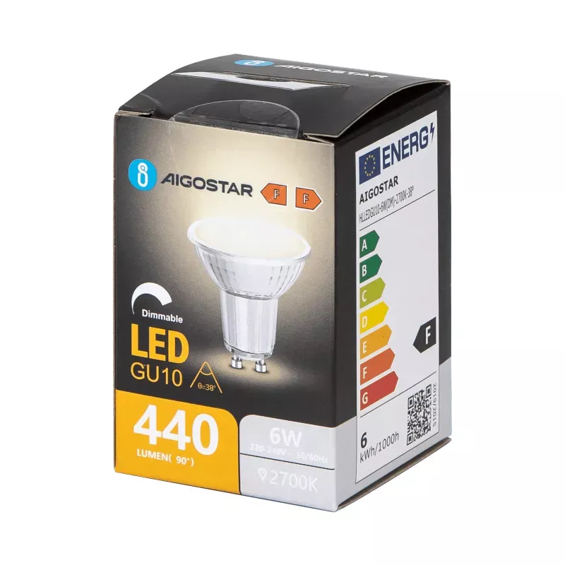 LED GU10 6W 2700K z możliwością ściemniania i szklanym kloszem - 8433325363802