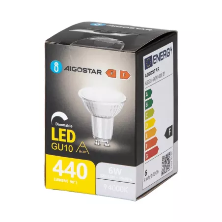 LED GU10 6W 4000K z możliwością ściemniania i szklanym kloszem - 8433325363819