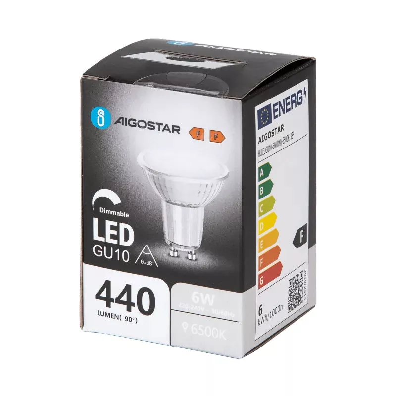 LED GU10 6W 6500K z możliwością ściemniania i szklanym kloszem - 8433325363826