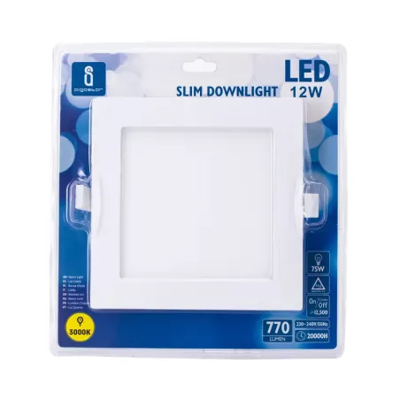 Ultracienki downlight LED E6 12W kwadratowy 160° 3000K ciepły - 8433340005008
