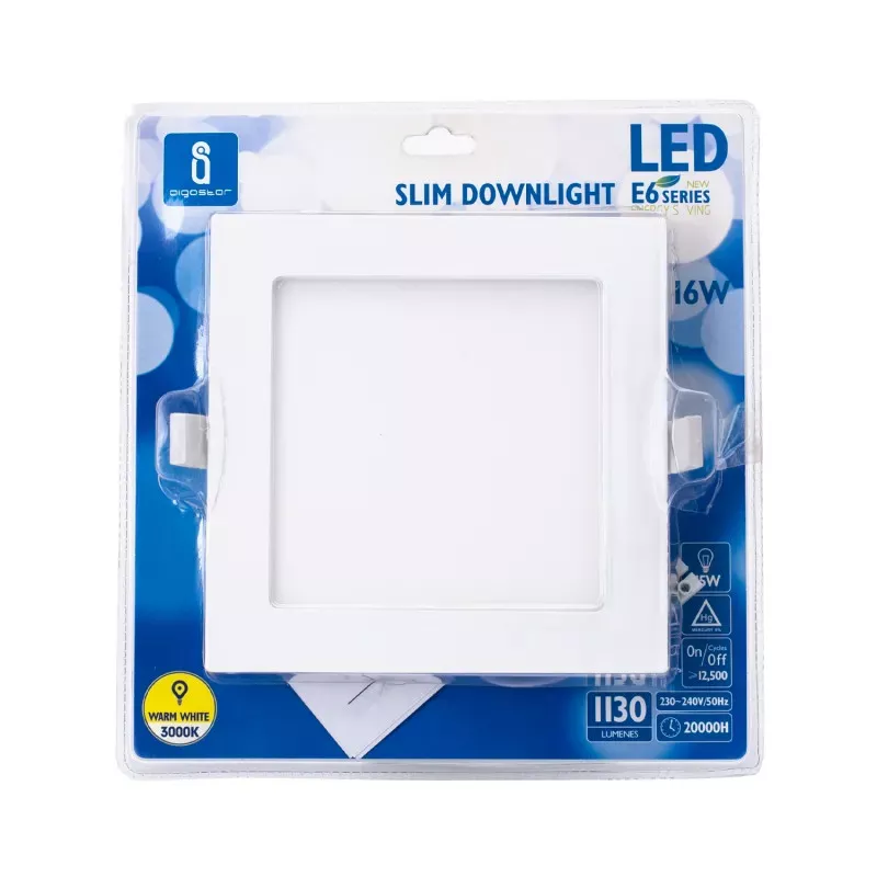 Ultracienki downlight LED E6 16W kwadratowy 160° 3000K ciepły - 8433340005039