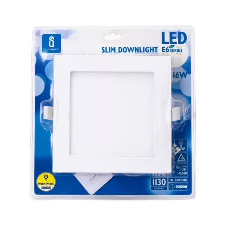 Ultracienki downlight LED E6 16W kwadratowy 160° 3000K ciepły - 8433340005039