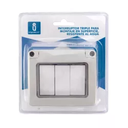 Włącznik potrójny dwubiegunowy tzw. schodowy szary IP55 wodoodporny - 8433325189181