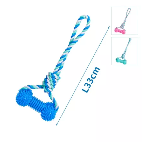 Zabawka z bawełnianego sznura z kością i uchwytem z TPR dla psa - 8719138042258