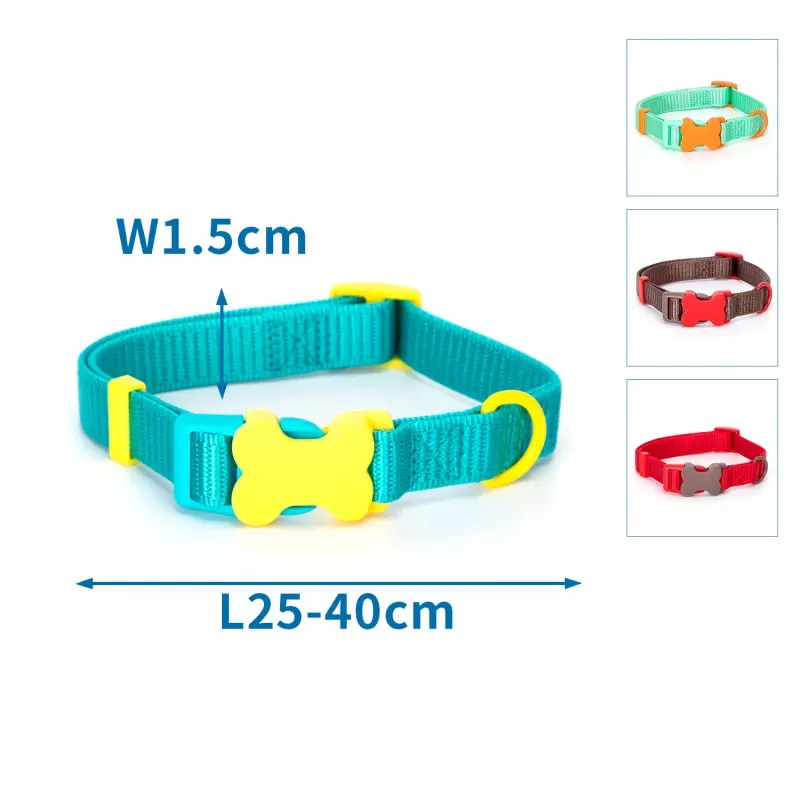 COLOURED NYLON DOG COLLAR W1.5*L25-40CM RED/BROWN/BLUE/GREEN - 8719138046355