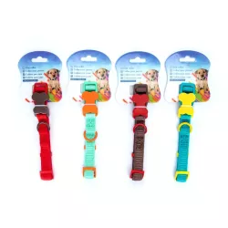 COLOURED NYLON DOG COLLAR W1.5*L25-40CM RED/BROWN/BLUE/GREEN - 8719138046355