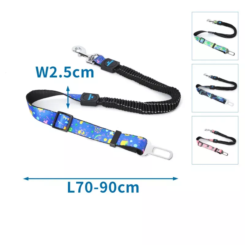 ELESTIC PADDED DOG SAFETY BELT W2.5*L70-90CM BLUE/PINK/GREEN/DARK BLUE - 8719138046508