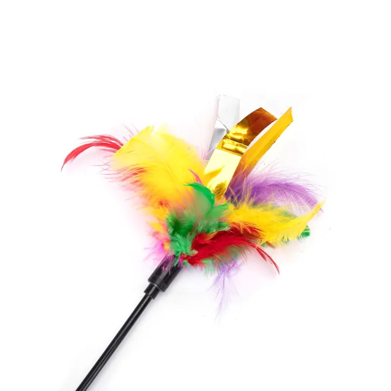 Kij do zabawy z kotem z kolorową kitką piórek, L56cm - 8719138061297