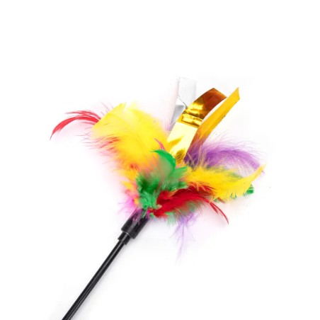 Kij do zabawy z kotem z kolorową kitką piórek, L56cm - 8719138061297