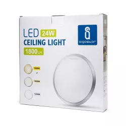 Plafon LED okrągły 24W 3000K ciepły, śr. 38 cm, srebrna ramka - 8433325193942