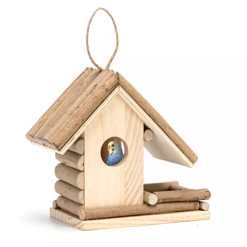 Drewniane gniazdo domek dla ptaków ze sznurkiem do powieszenia - 8719138198276