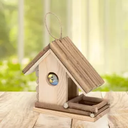 Drewniane gniazdo domek dla ptaków ze sznurkiem do powieszenia - 8719138198276