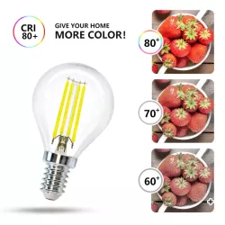 Żarówka LED Filament 4W/230V przezroczysta zimna kulka G45 E14 470lm - 8433325196141