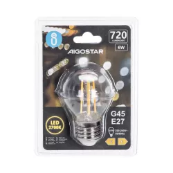 Żarówka LED Filament E27 6W/230V przezroczysta ciepła kulka G45 720lm - 8433325196196