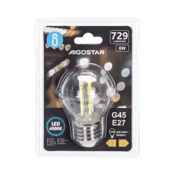 Żarówka LED Filament E27 6W/230V przezroczysta zimna kulka G45 729lm - 8433325196202