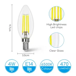 Żarówka LED Filament E14 4W/230V przezroczysta zimna świeczka 470lm - 8433325196226