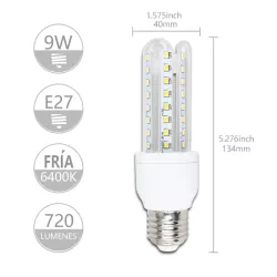 Żarówka LED W Kształcie U 3U E27 9W230V biała zimna - 8433325176051