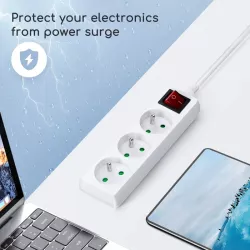 Listwa zasilająca na 3 gniazda przedłużacz 1,5 metra z przełącznikiem - 8433325178123