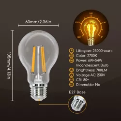 Żarówka LED Filament E27 6W/230V przezroczysta ciepła klasyczna 730lm - 8433325196257