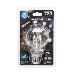 Żarówka LED Filament E27 6W/230V przezroczysta zimna klasyczna 780lm - 8433325196264