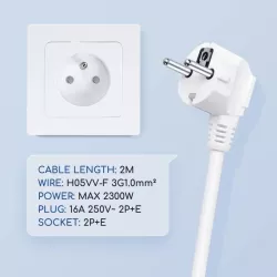 Przedłużacz sieciowy wtyk - gniazdo z uziemieniem 2 m biały 3G 1,0 mm2 - 8433325178338