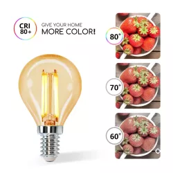 Żarówka LED 4W/230V Filament kulka G45 E14 barwa bursztynowa 400lm - 8433325196295